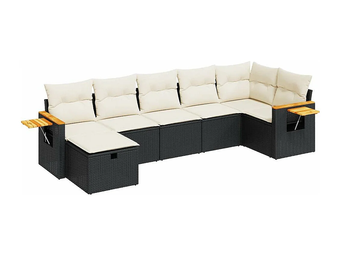 Salon de jardin 7 pcs avec coussins noir résine tressée