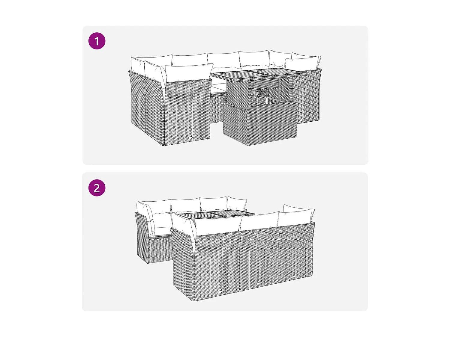 Conjunto de móveis de jardim de 7 peças com almofadas pretas em resina trançada