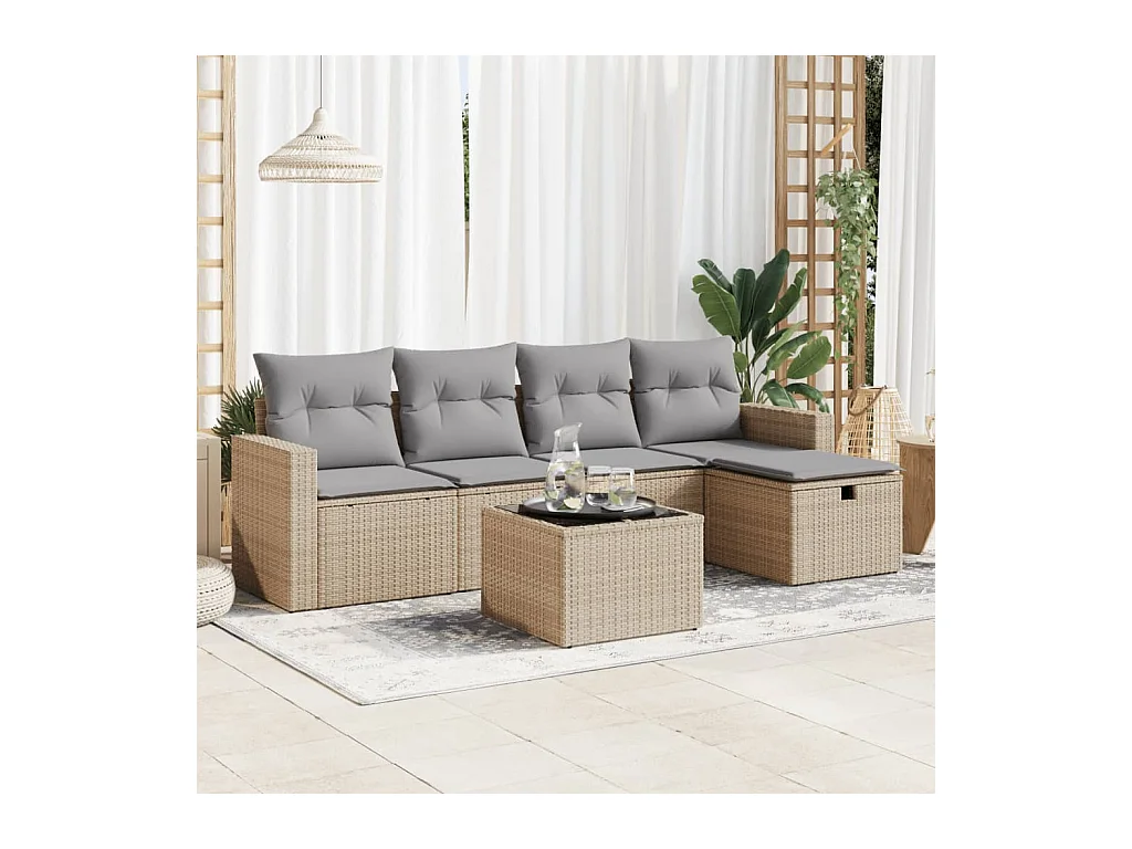 Salon de jardin avec coussins 6 pcs beige résine tressée