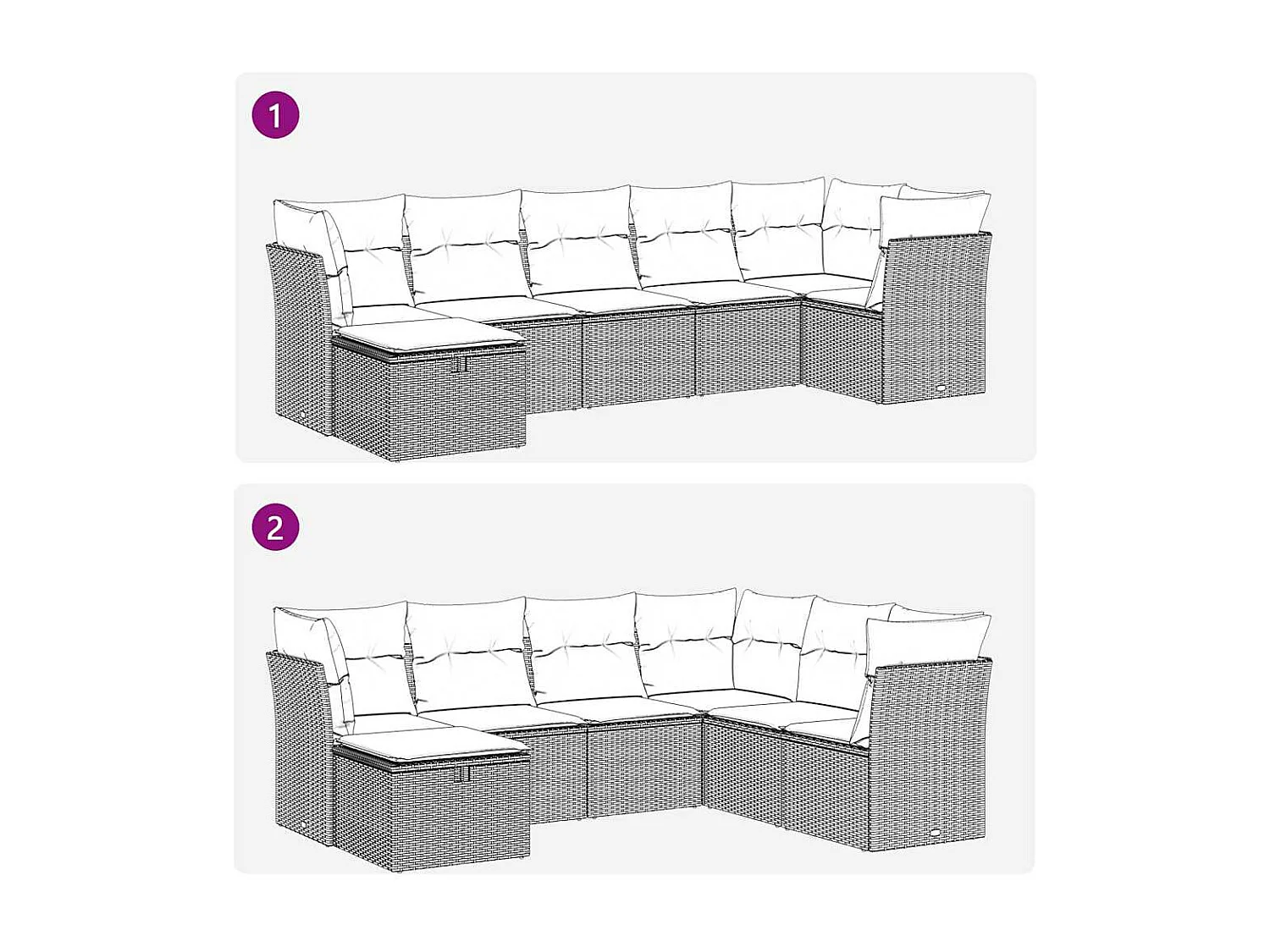 Salon de jardin 7 pcs avec coussins noir résine tressée