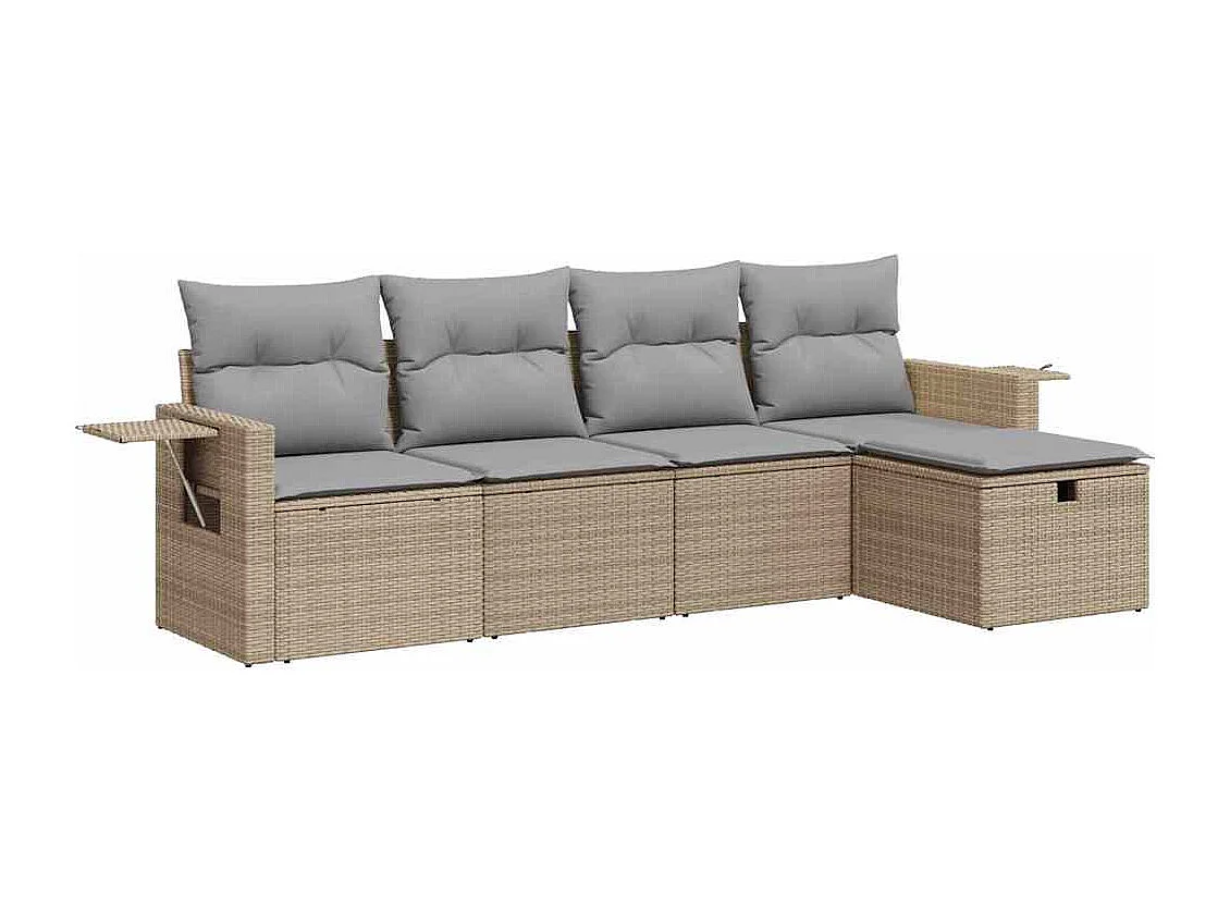 Salon de jardin avec coussins 5 pcs beige résine tressée