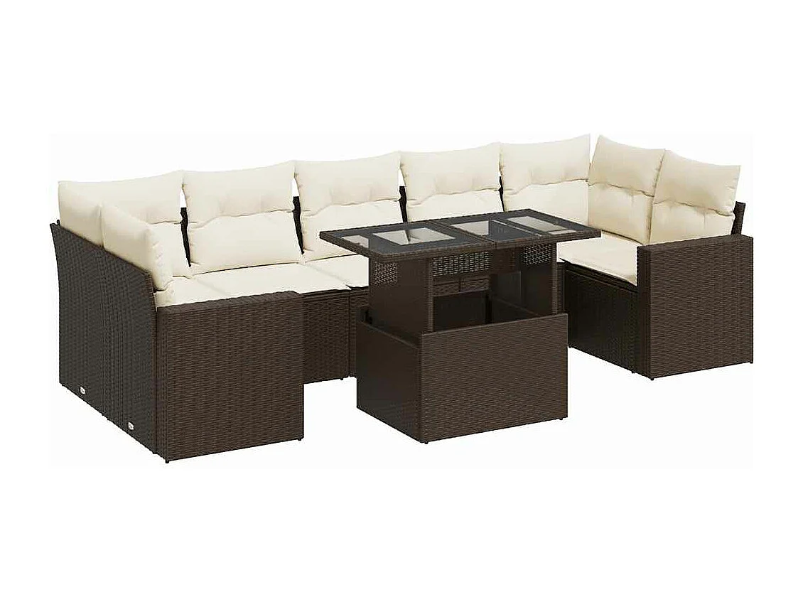 Salon de jardin 8 pcs avec coussins marron résine tressée