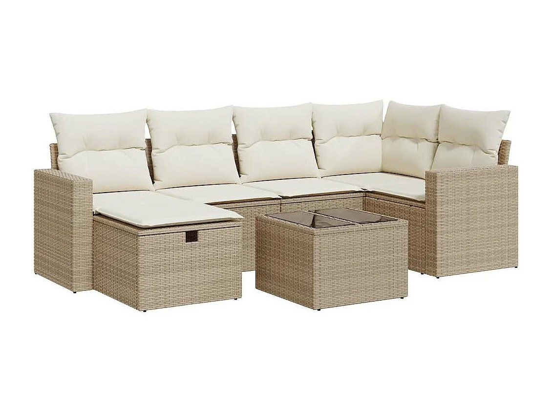 Salon de jardin avec coussins 7 pcs beige résine tressée
