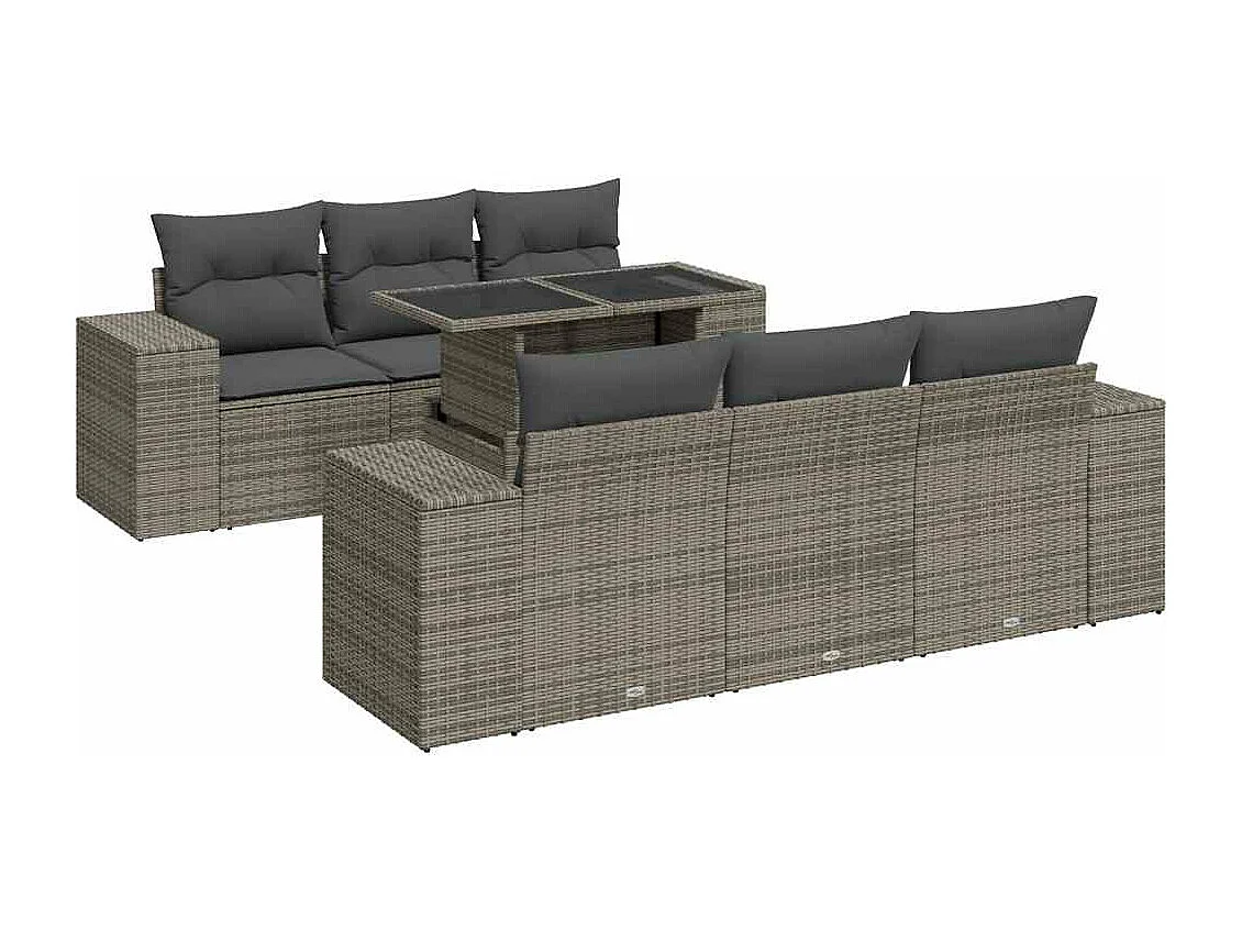 Salon de jardin avec coussins 7 pcs gris résine tressée