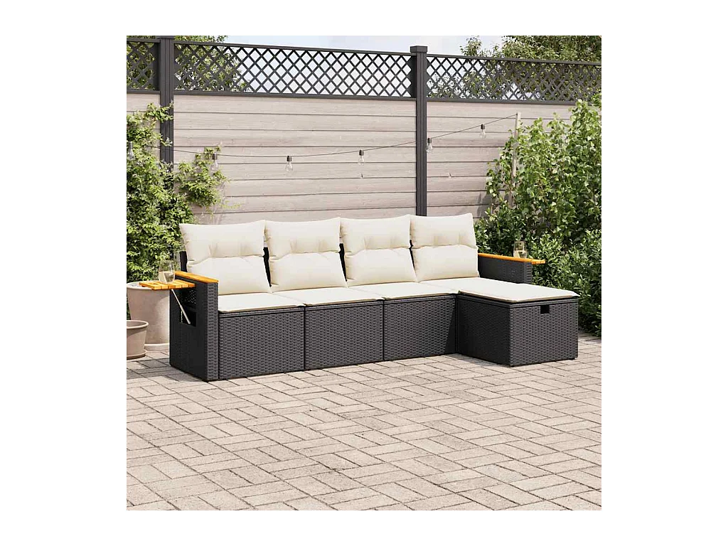 Salon de jardin 5 pcs avec coussins noir résine tressée