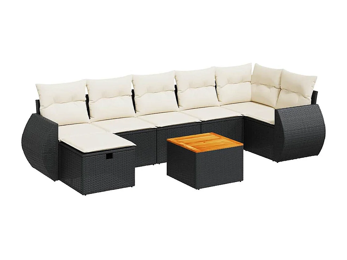 Conjunto de móveis de jardim de 8 peças com almofadas pretas em resina trançada