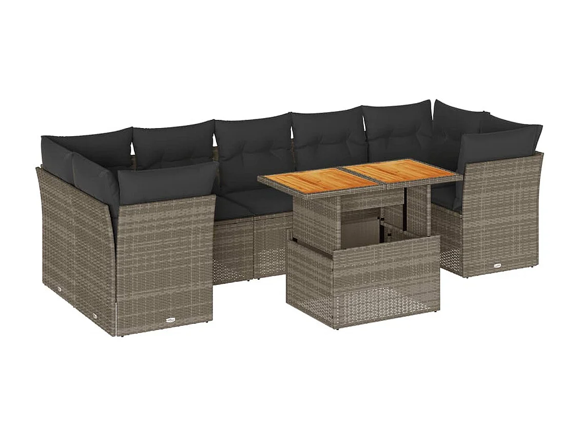 Salon de jardin 8 pcs avec coussins gris résine tressée