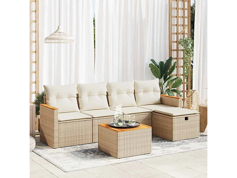 Set mobili da giardino con cuscini 6 pz beige resina intrecciata