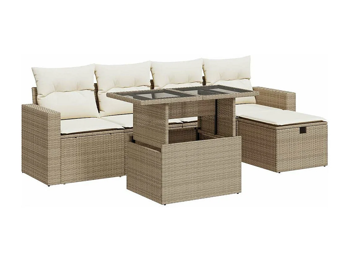 Conjunto de muebles de jardín con cojines 6 piezas resina tejida beige