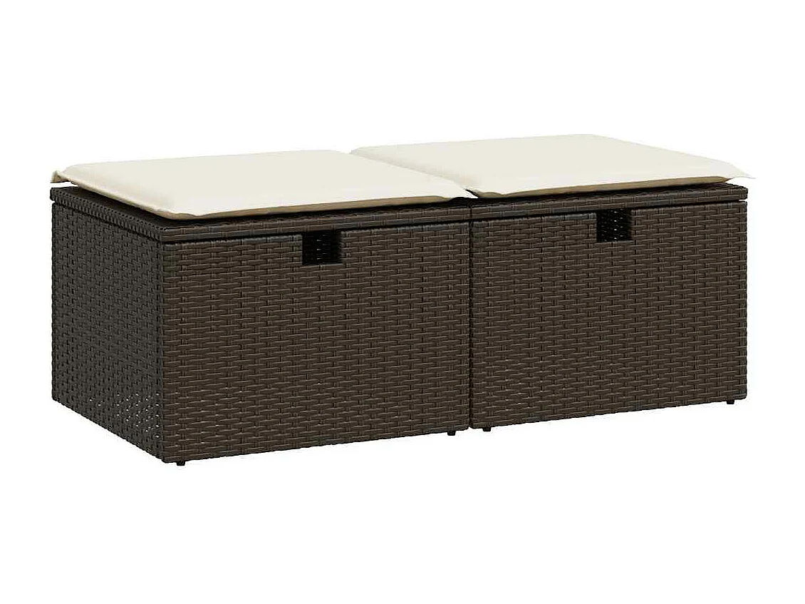 Salon de jardin avec coussins 2pcs marron résine tressée acacia