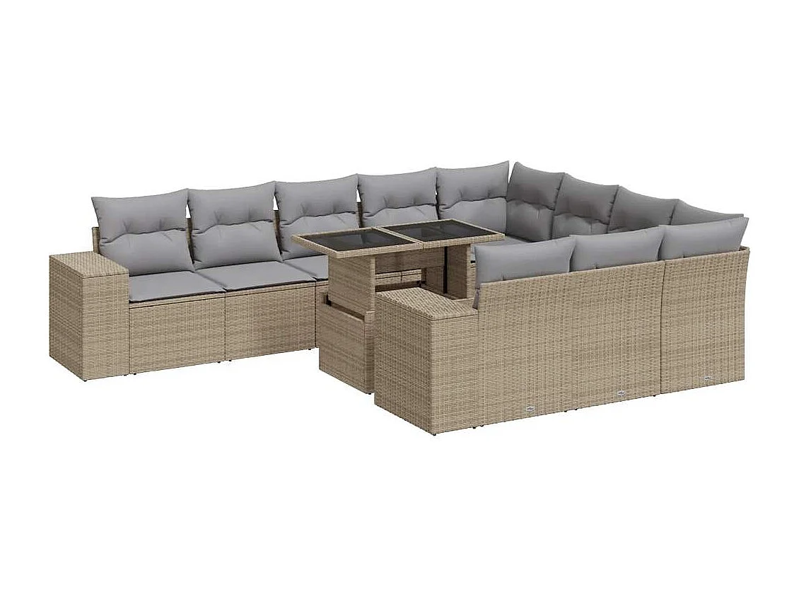 Conjunto de muebles de jardín de 11 piezas con cojines de mimbre de resina beige