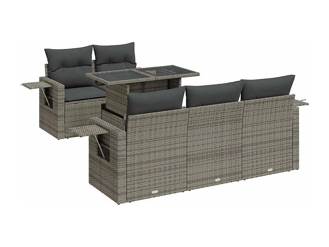 Salon de jardin 6 pcs avec coussins gris résine tressée