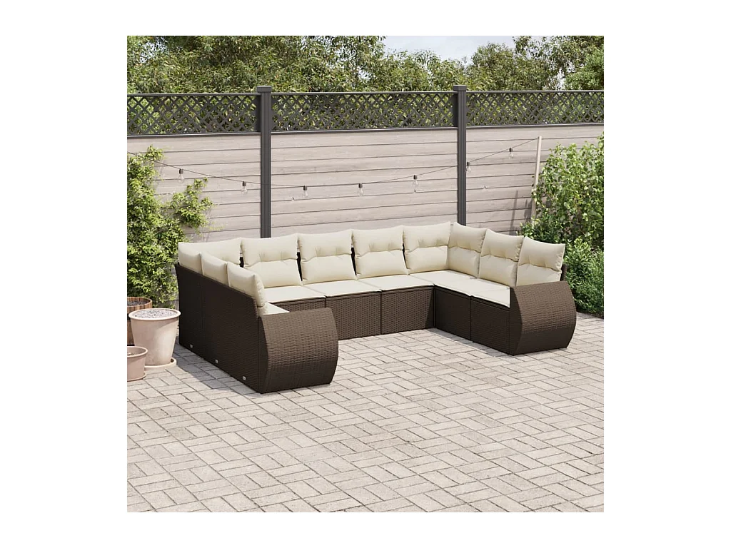 Set mobili da giardino con cuscini 9 pezzi in vimini marrone resina