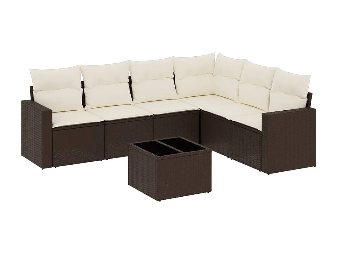 Salon de jardin avec coussins 7 pcs marron résine tressée
