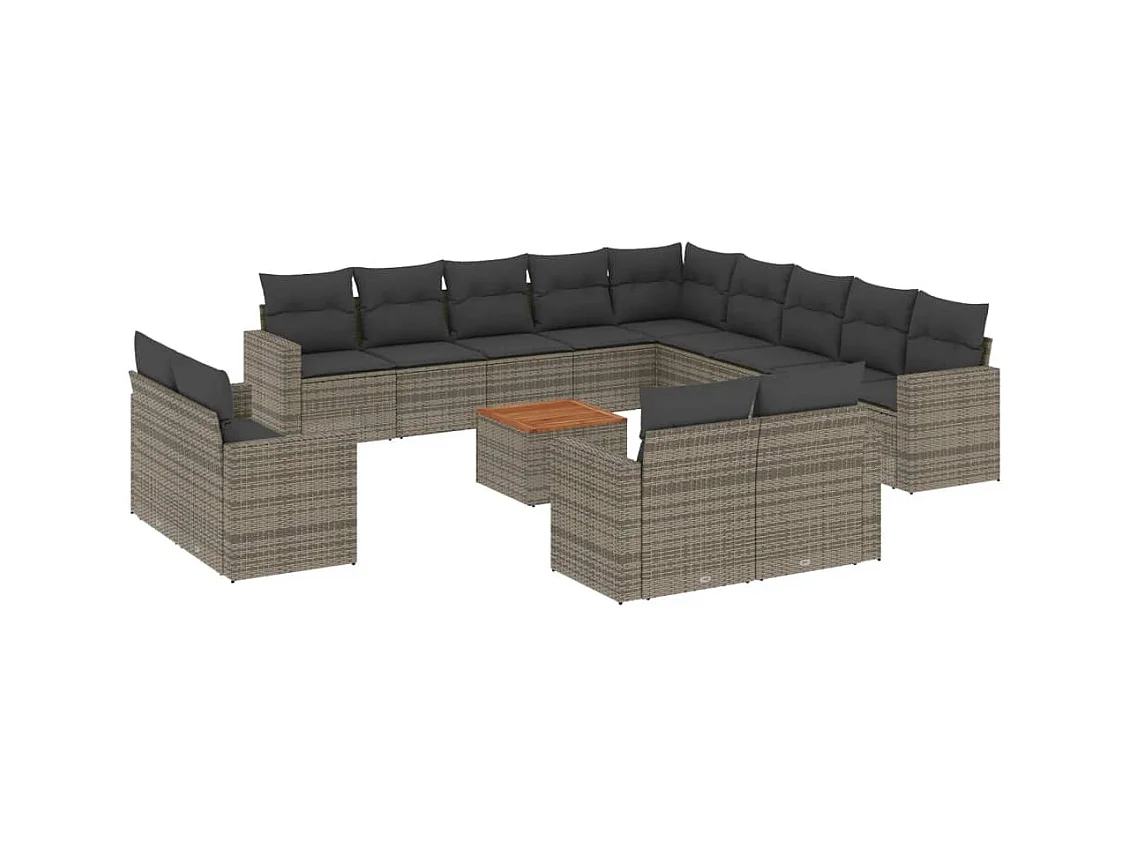 Gartenmöbel-Set mit Kissen 14-tlg. grau gewebtes Harz