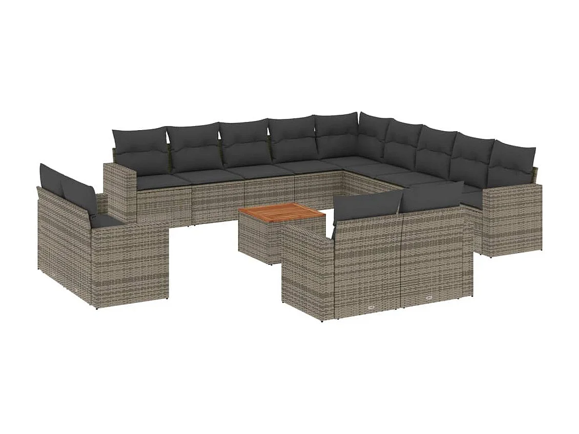 Set mobili da giardino con cuscini 14 pz in resina intrecciata grigia