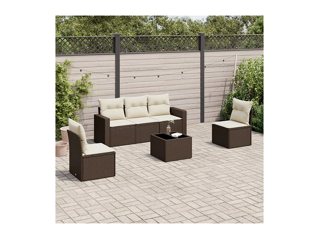 Set di mobili da giardino con cuscini 6 pezzi in resina intrecciata marrone