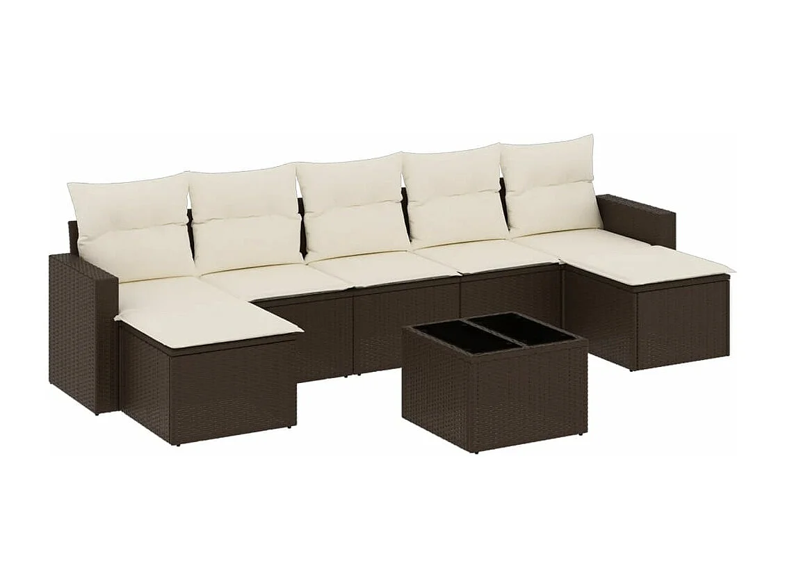 Salon de jardin 8 pcs avec coussins marron résine tressée