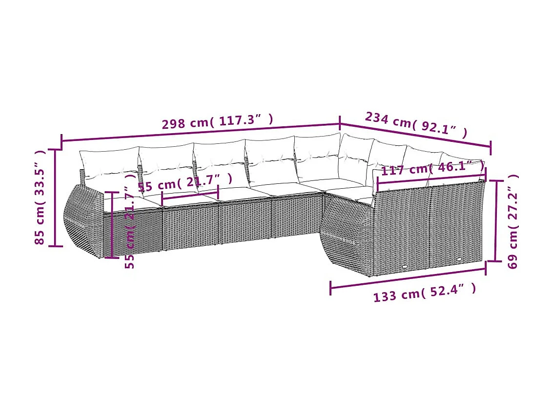 Salon de jardin avec coussins 9 pcs marron résine tressée