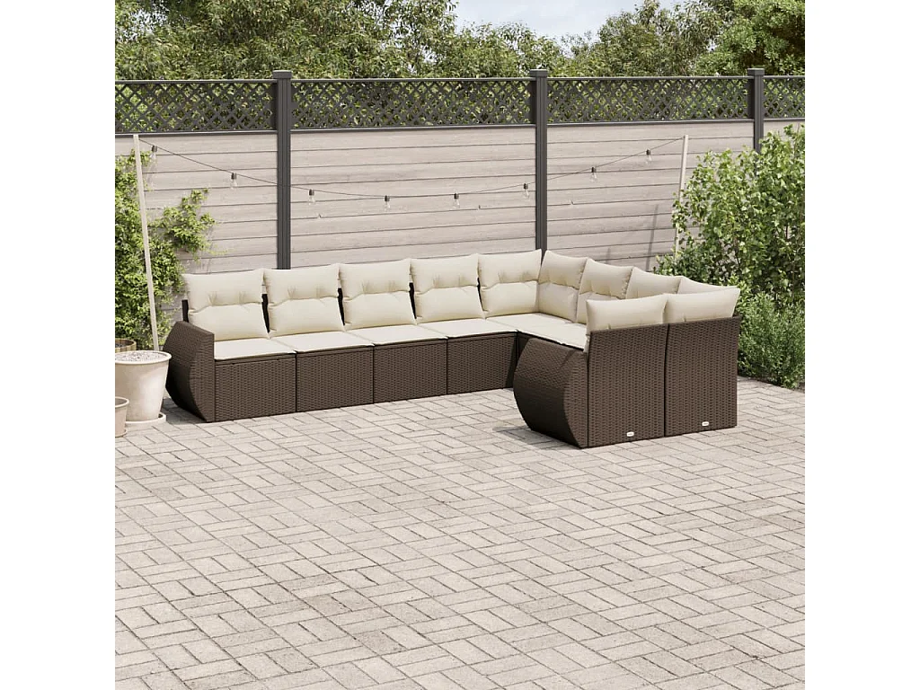 Set mobili da giardino con cuscini 9 pezzi in vimini marrone resina