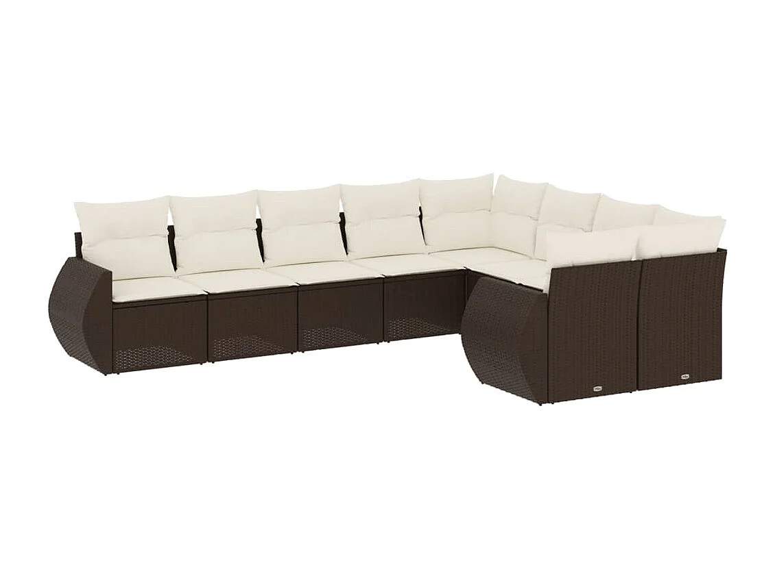 Set mobili da giardino con cuscini 9 pezzi in vimini marrone resina