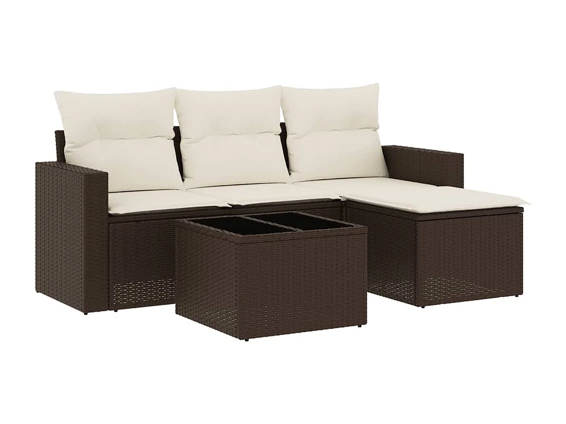 Salon de jardin avec coussins 5 pcs marron résine tressée
