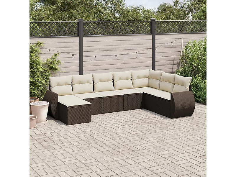 Salon de jardin 8 pcs avec coussins marron résine tressée