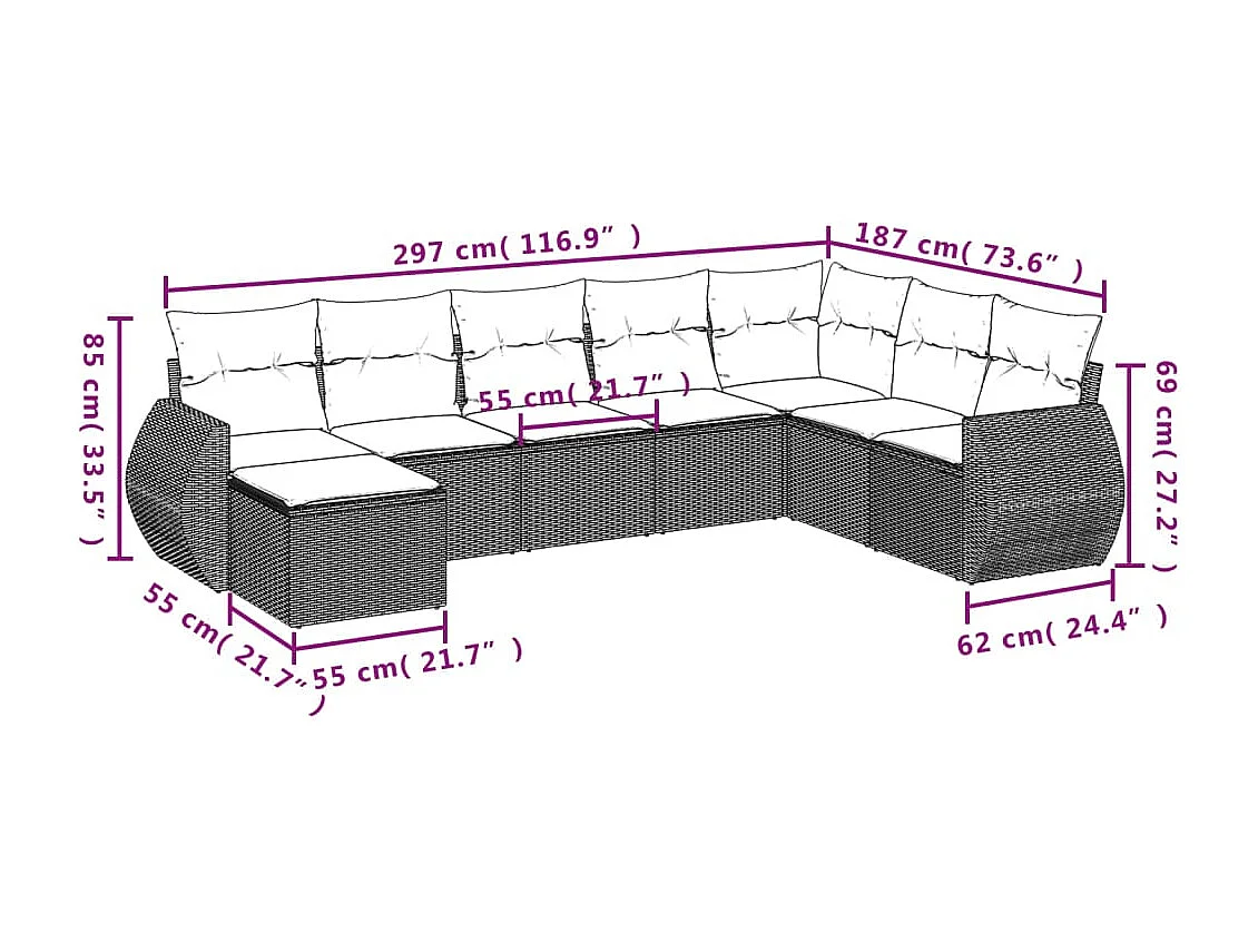 Salon de jardin 8 pcs avec coussins marron résine tressée