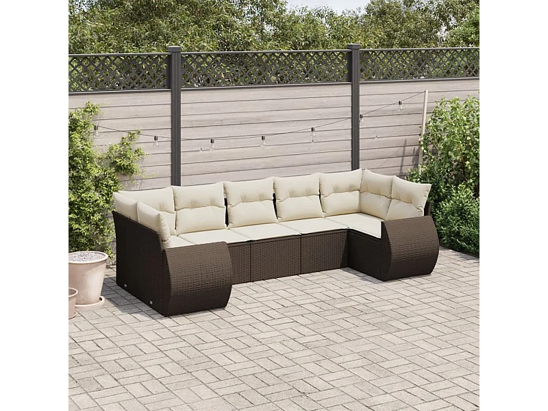 Salon de jardin avec coussins 7 pcs marron résine tressée