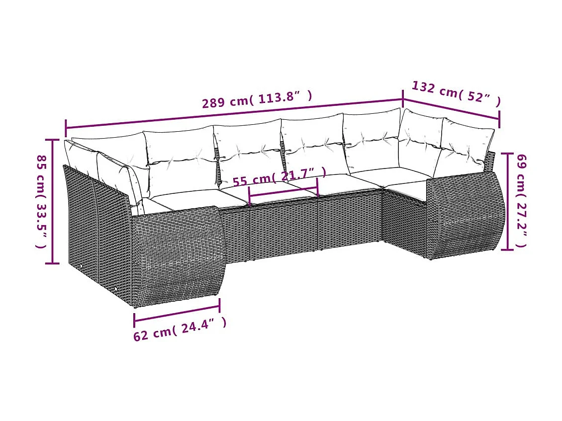 Gartenmöbel-Set mit Kissen 7-tlg. braunes Korbgeflecht