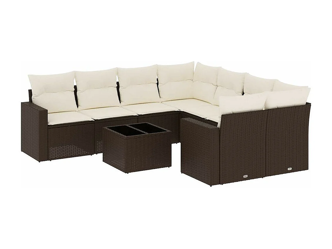 Set mobili da giardino con cuscini 9 pezzi in vimini marrone resina