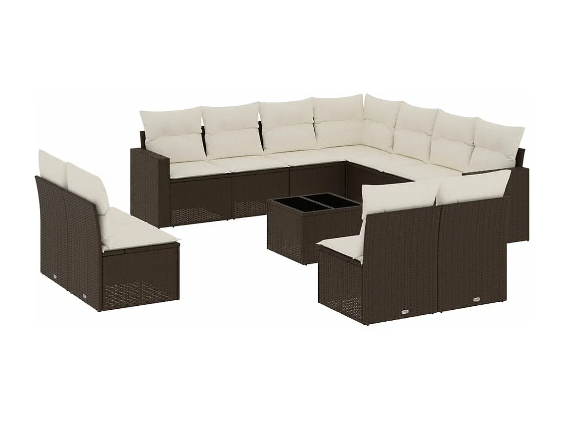 Salon de jardin avec coussins 12 pcs marron résine tressée