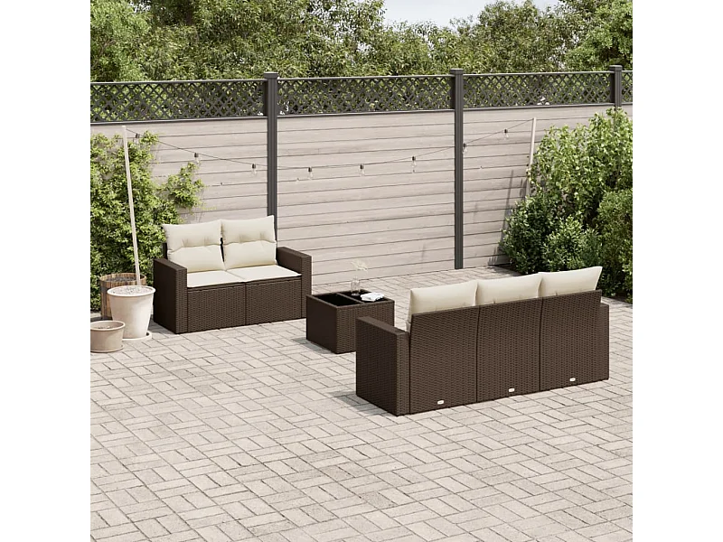 Set di mobili da giardino con cuscini 6 pezzi in resina intrecciata marrone
