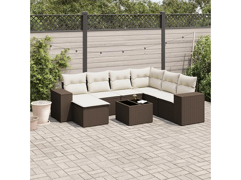 Salon de jardin 8 pcs avec coussins marron résine tressée