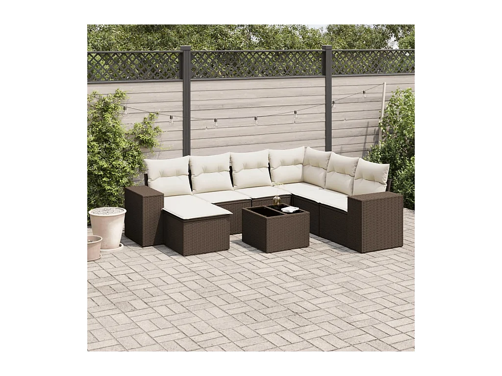 Salon de jardin 8 pcs avec coussins marron résine tressée