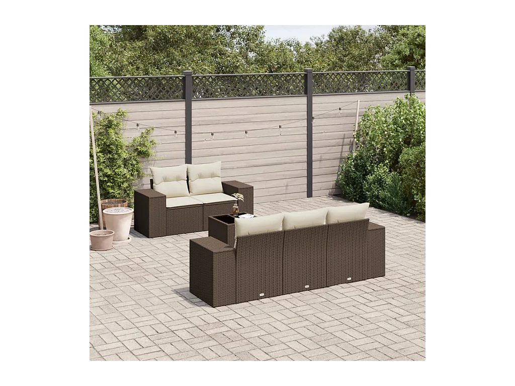 Salon de jardin avec coussins 6 pcs marron résine tressée