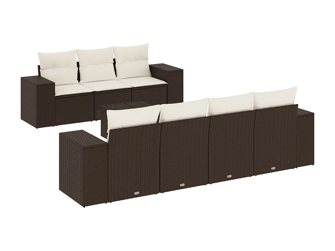 Salon de jardin 8 pcs avec coussins marron résine tressée