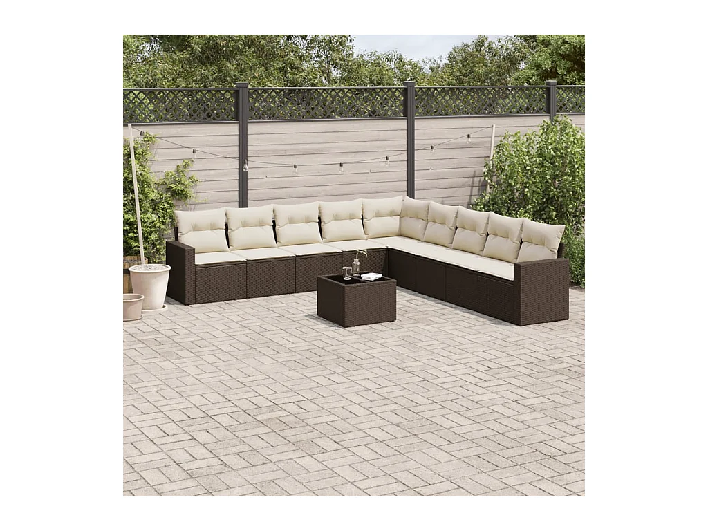 Set di mobili da giardino da 10 pezzi con cuscini marroni in resina intrecciata