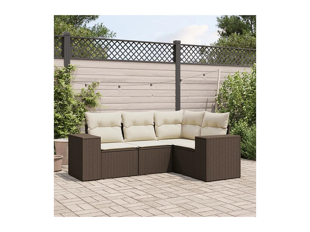 Set di mobili da giardino 4 pezzi con cuscini marroni in resina intrecciata