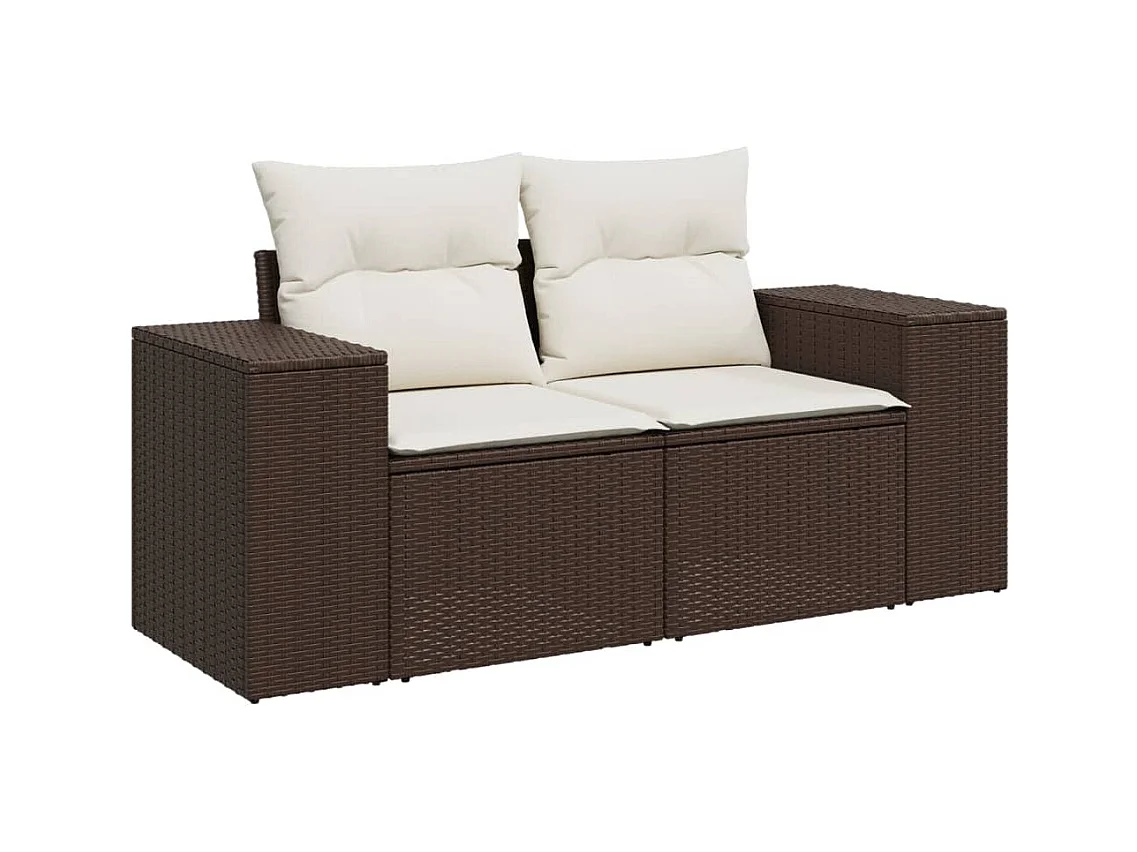 Set di mobili da giardino 4 pezzi con cuscini marroni in resina intrecciata