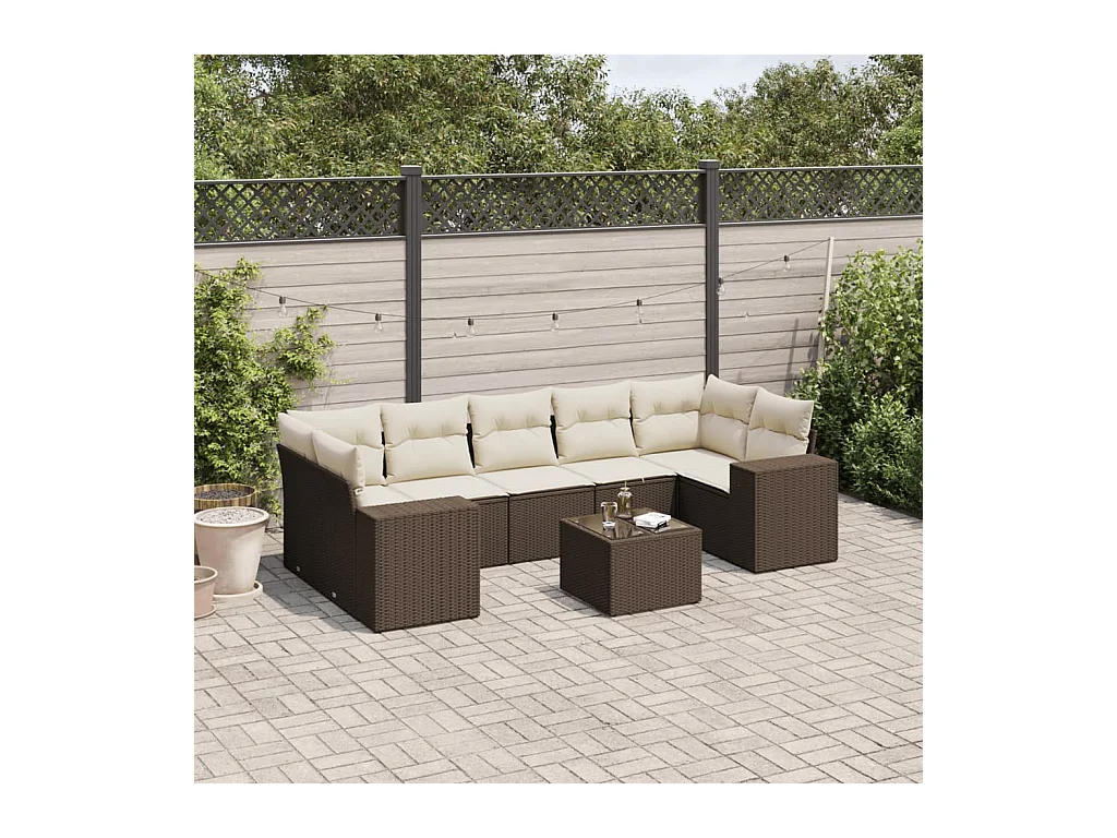 Set di mobili da giardino da 8 pezzi con cuscini marroni in resina intrecciata