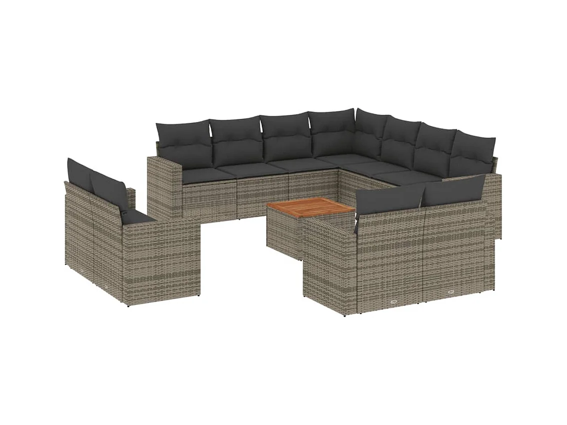 Salon de jardin avec coussins 12 pcs gris résine tressée