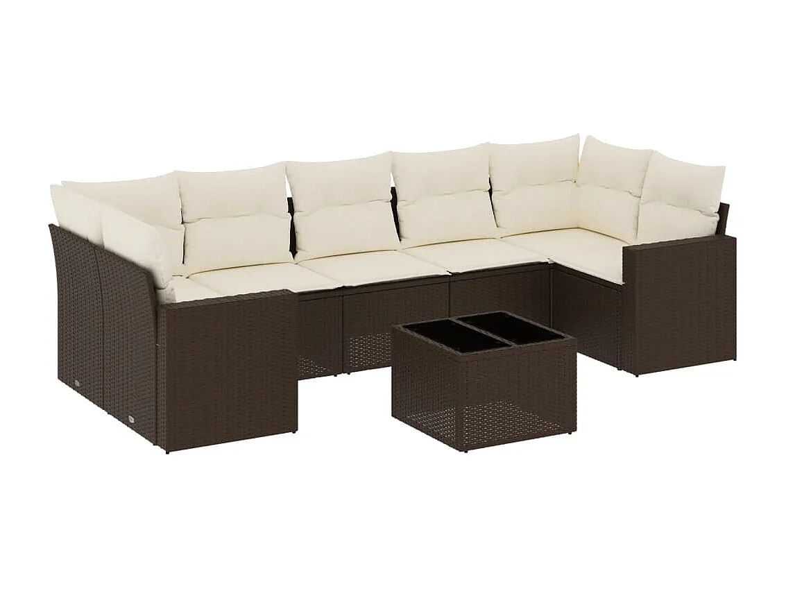 Set di mobili da giardino da 8 pezzi con cuscini marroni in resina intrecciata
