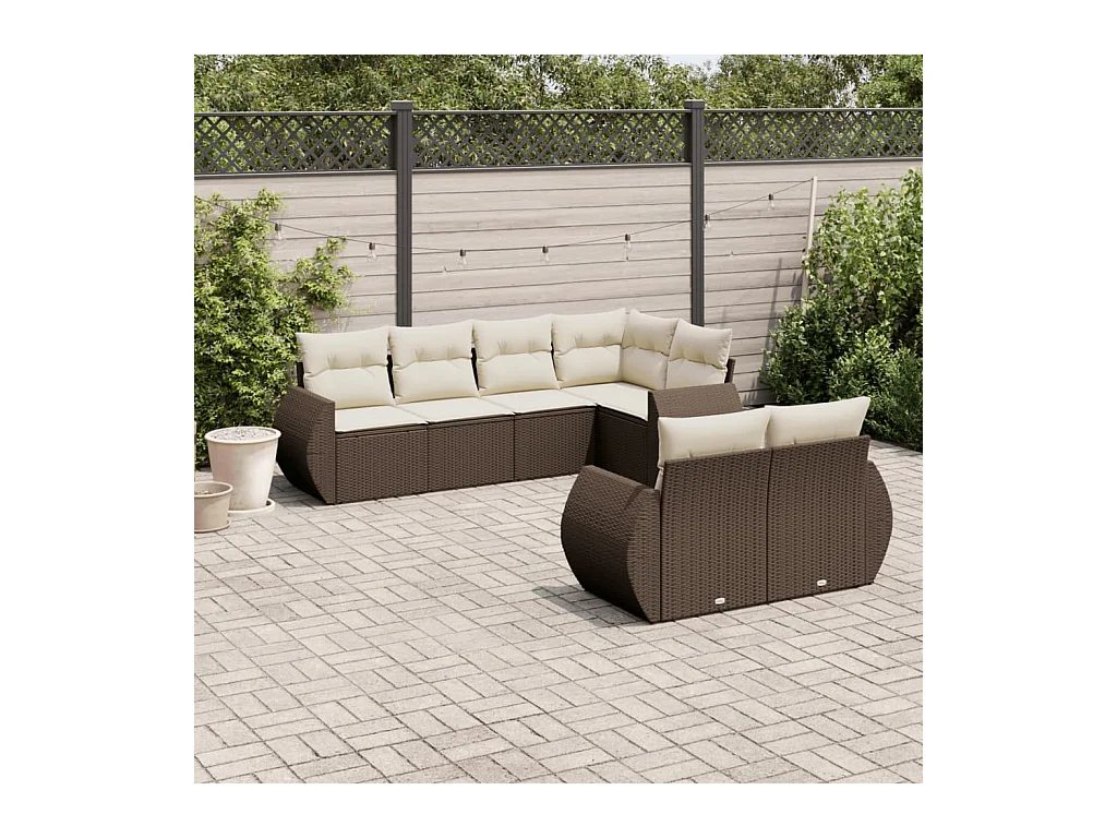 Set mobili da giardino con cuscini 7 pz in resina vimini marrone