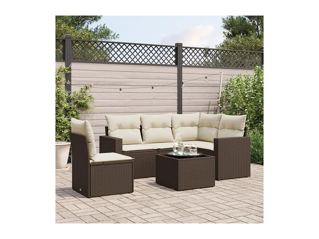 Set di mobili da giardino con cuscini 6 pezzi in resina intrecciata marrone