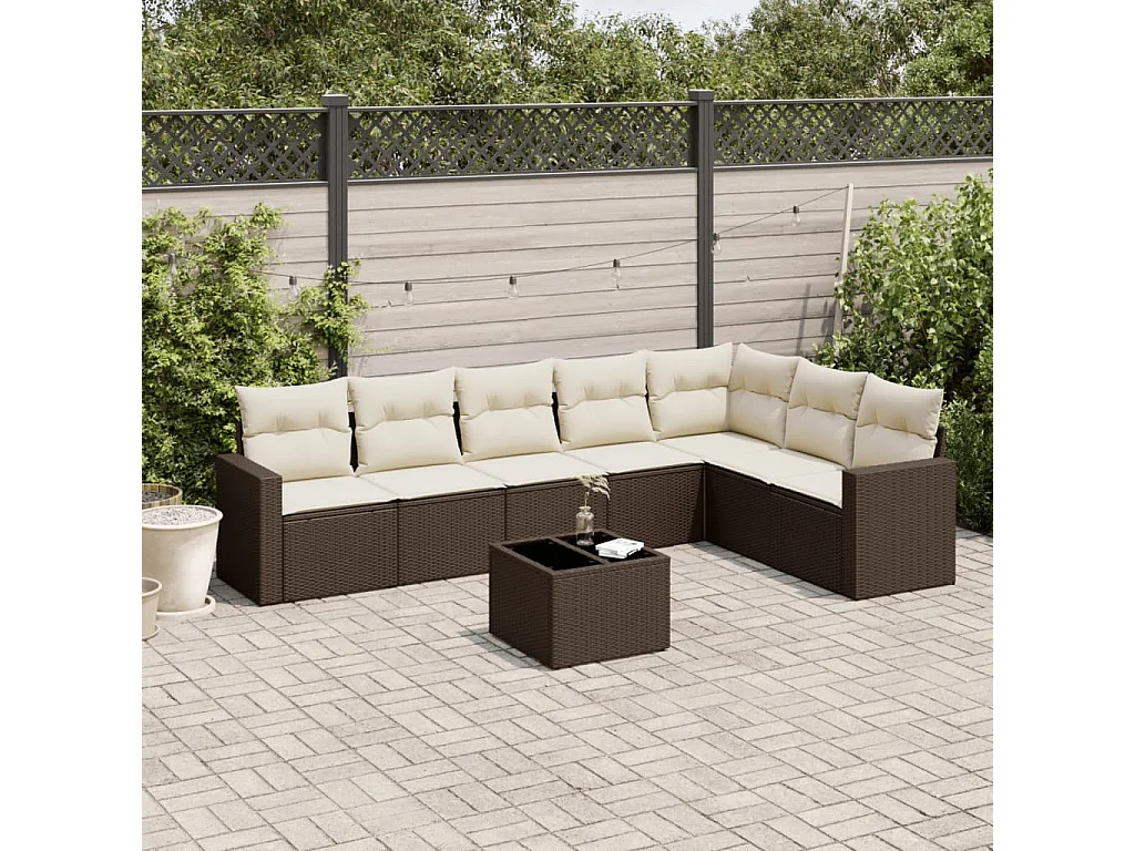 Salon de jardin 8 pcs avec coussins marron résine tressée