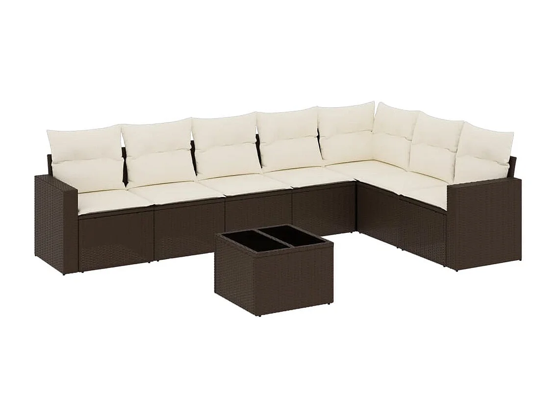 Salon de jardin 8 pcs avec coussins marron résine tressée