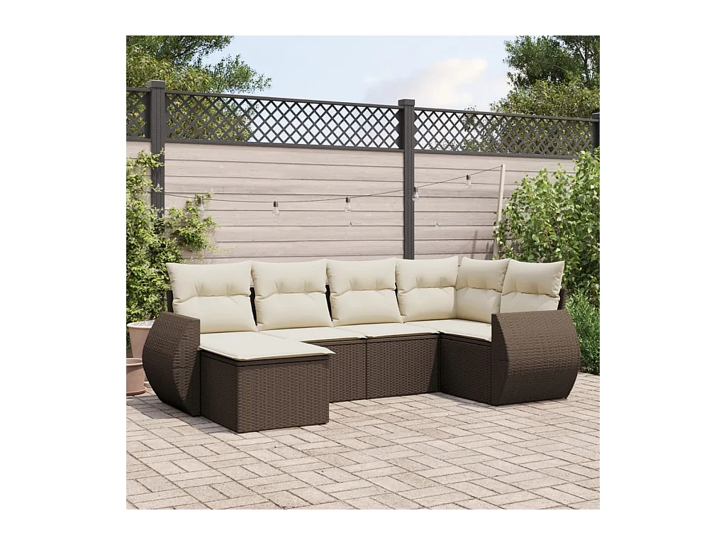 Set di mobili da giardino con cuscini 6 pezzi in resina intrecciata marrone