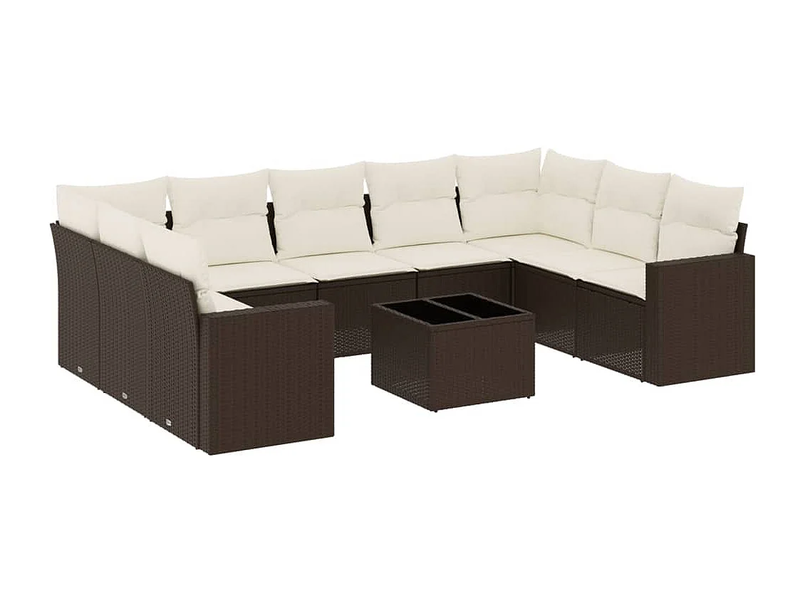 Salon de jardin 10 pcs avec coussins marron résine tressée