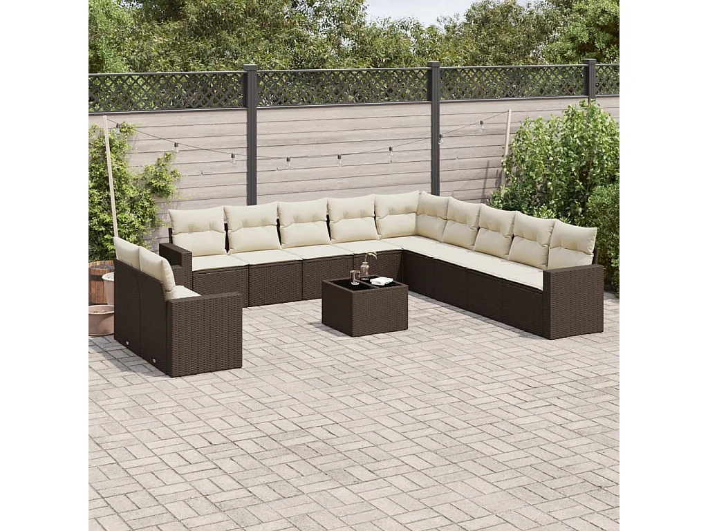 Gartenmöbel-Set mit Kissen 12-tlg. braun gewebtes Harz